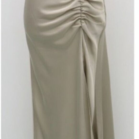 Jason Wu Satin Ruched Midi Skirt – Champagne Tan, Side Slit, Size M NWT - Picture 2 of 6